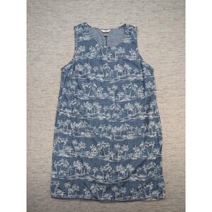 CJ Banks Denim Dress Womens 1X Blue Palm Tree‎ Summer Casual Beachwear Tropical